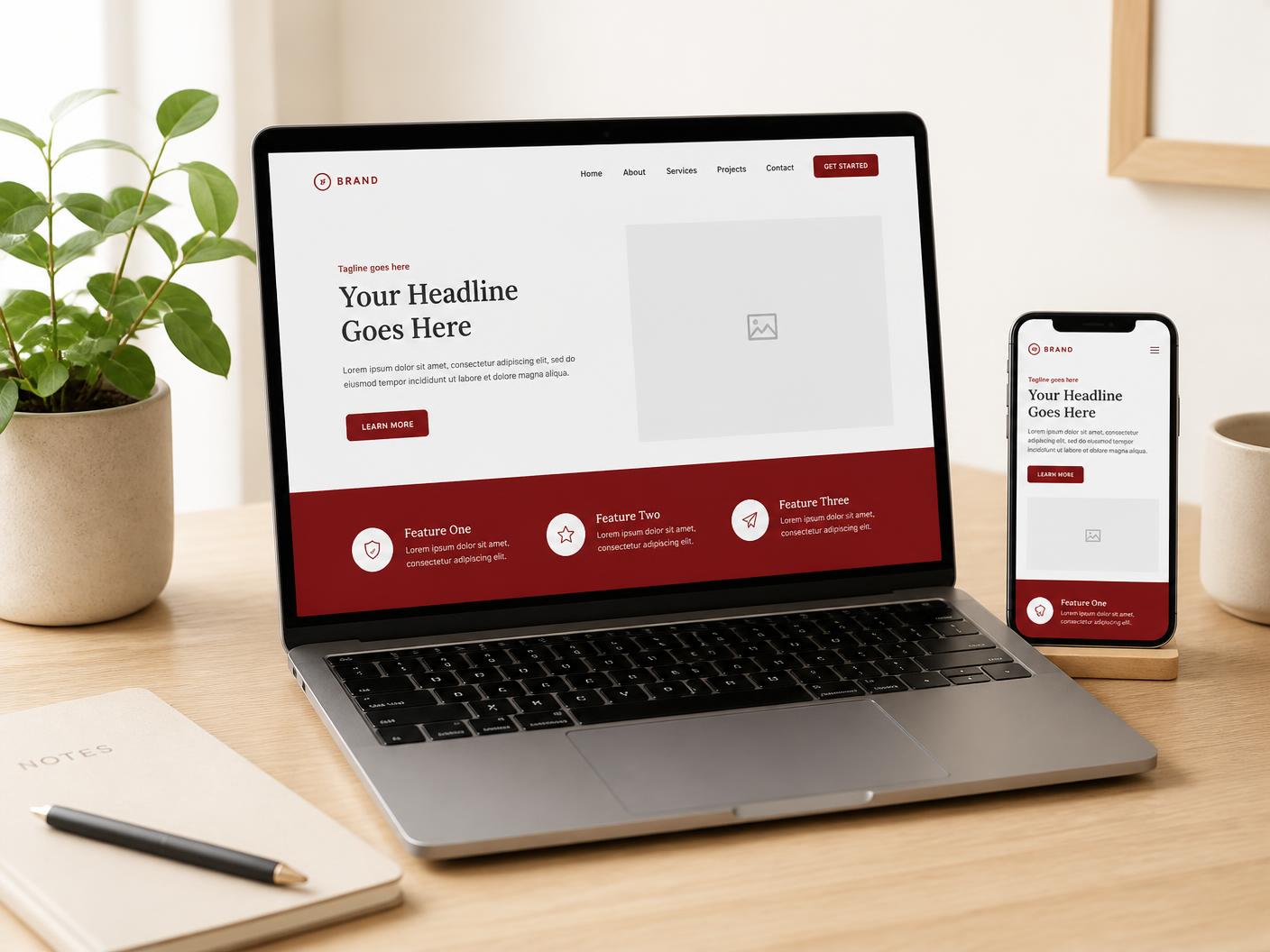 Laptop and phone showing a branded website layout